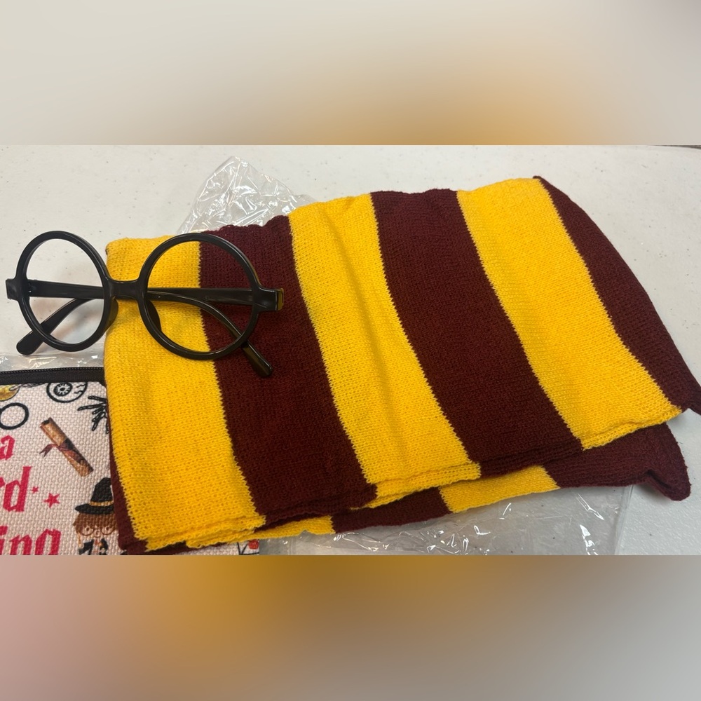 Harry Potter scarf and glasses